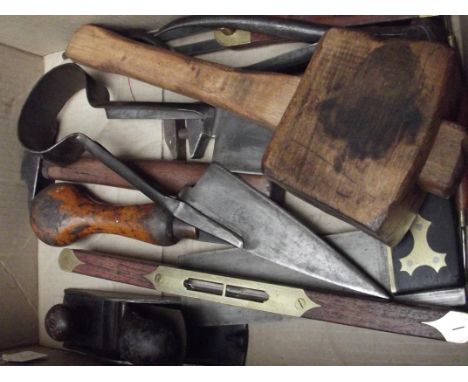 Box of vintage wood working tools