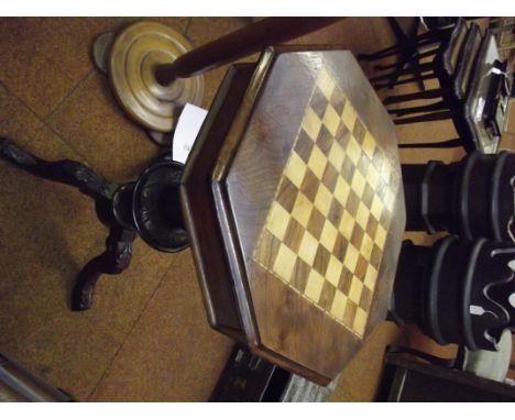 Victorian work table, the hinged chess board lid revealing a fitted interior 