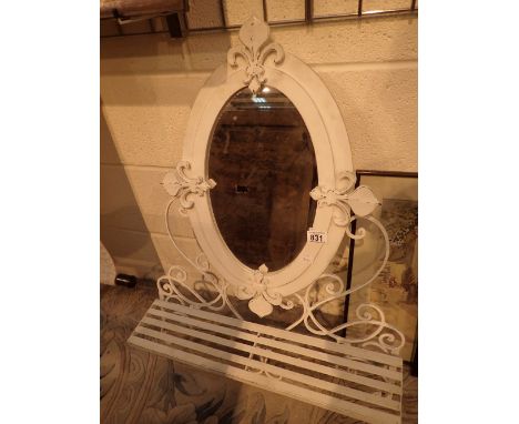 Oval mirror with shelf 