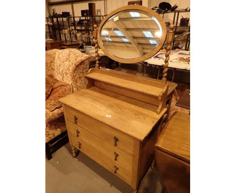 Light oak dressing table with circular mirror 91 x 46 cm