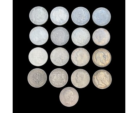 Konvolut div. Silbermünzen (19./20. Jh.)insg. 17 Stück, jeweils 5 Mark, zehn eine feine Mark, 2 Gulden: 1x Friedrich und Luis