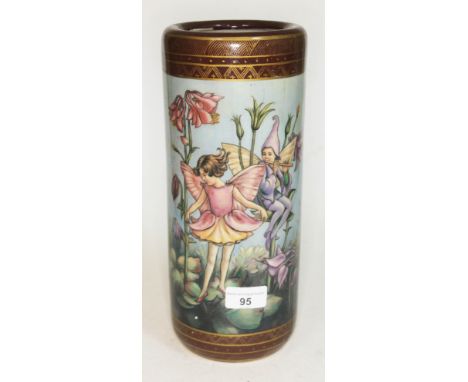 A porcelain vase of cylindrical form with decoration depicting fairies.  In good condition, no marks, repairs or cracks.Heigh