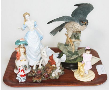 A group of six models comprising a limited edition 561/950 Royal Doulton figurine Peregrine Falcon in flight CA883 with certi