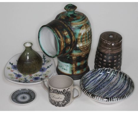 Five items of Rye Pottery including three signed David Sharp, together with an Iden Pottery vase.  