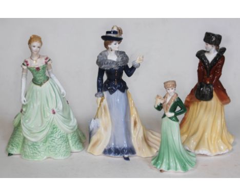 A group of four Royal Worcester figures comprising; Elizabeth Event Figurine 1998 boxed with COA, Natasha Premiere figurine 1