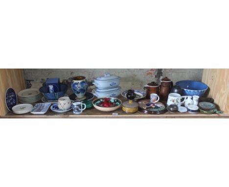 A shelf of Scandinavian and European pottery, various manufacturers, approx. 47 pieces.  