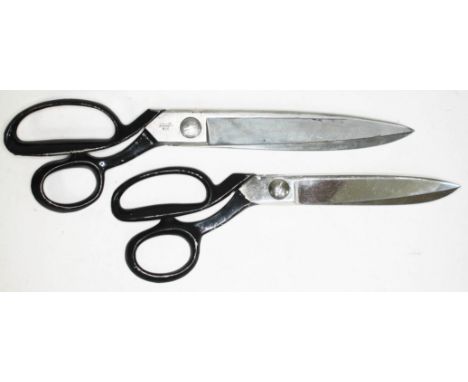Two pairs of vintage tailor's scissors, one stamped '332 W. Whiteley Sheffield' and the other 'T. Wilkinson &amp; Son', lengt