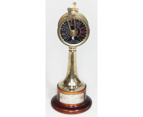 A miniature brass ship's telegraph trophy by Chadburns Liverpool &amp; London, with plaque '1937 Bernard Cohen Cup Winner R. 