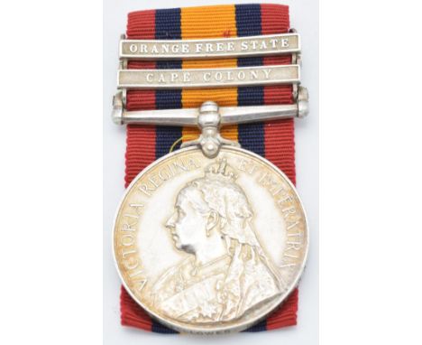 British Army Queen's South Africa Medal second type with clasps for Caple Colony and Orange Free State, named to Private J S 