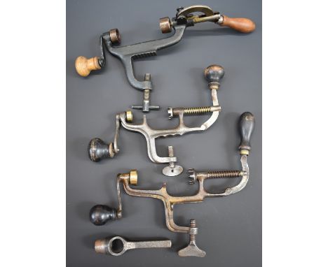 Three shotgun cartridge rollover tools comprising one 20 bore, one 28 bore and one .410 stamped 'C Prevost' together with a 2