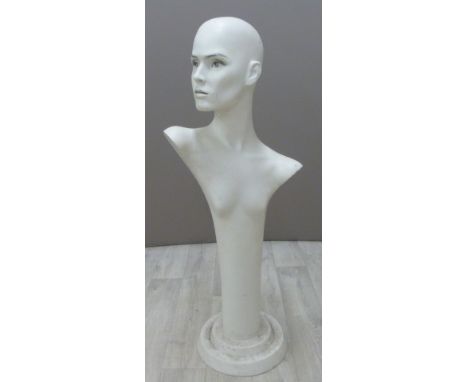 Shop display mannequin head on circular stepped base, height 90cm