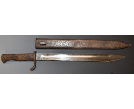 German Seitengewehr 1898/05 pattern bayonet, early type with part muzzle ring and without flashguard, Erfurt makers to ricass