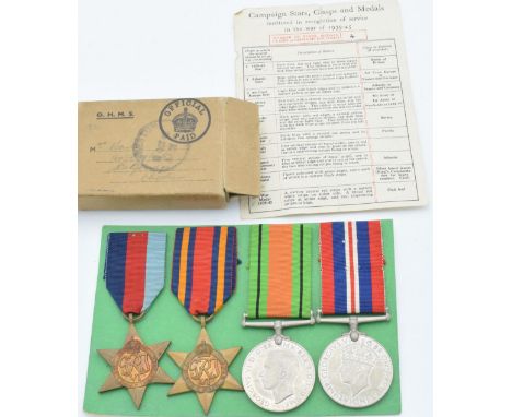 British Army WW2 medals comprising 1939/1945 Star, Burma Star, Defence Medal and War Medal named to 3661267 Pte L Waite 2nd B