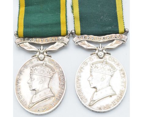 British Army two Territorial Efficiency Medals (George VI) named to 2037354 Gunner W H Cramman Royal Artillery and 925840 Pte