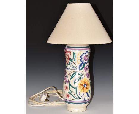 Poole Pottery lamp with floral decoration, H45cm