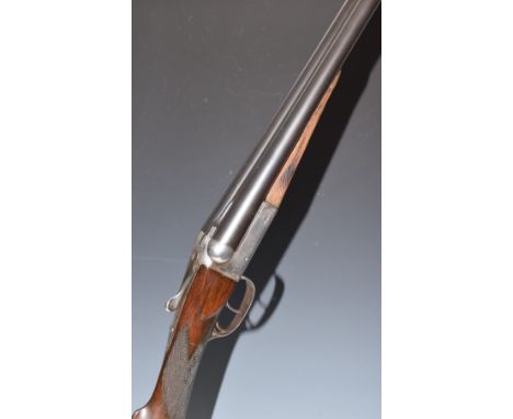 L Chobert of Paris 16 bore side by side shotgun with engraved locks, trigger guard, underside, thumb lever, top plate and fen