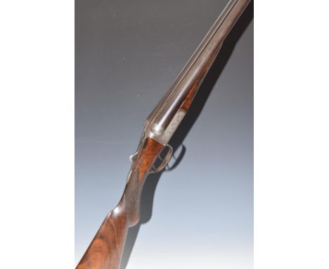 Midland Gun Co 12 bore side by side shotgun with engraved locks, underside, trigger guard, top plate, fences and thumb lever,