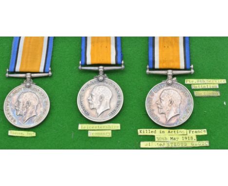 British Army WW1 medals comprising three War Medals named to 13782 Pte R Bullock, Gloucestershire Regiment, 2682 Pte R W Bull