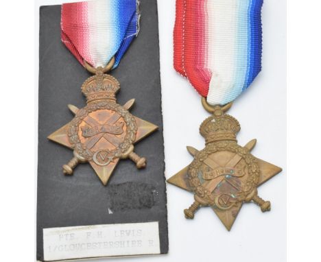 British Army WW1 medals comprising two 1914/1915 Stars named to 2929 Pte E J Eves and 1749 Pte F H Lewis, both Gloucestershir