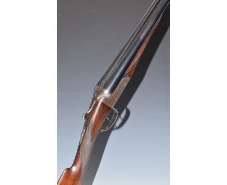 E J Churchill XXV 20 bore&nbsp;side by side ejector shotgun with named and engraved locks, engraved underside, trigger guard,