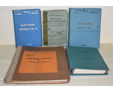 Four Royal Air Force Pilot's Notes manuals for Meteor Night Fighters, Varsity T Mark 1, Chipmunk T Mark 10 &amp; Hunter F Mar