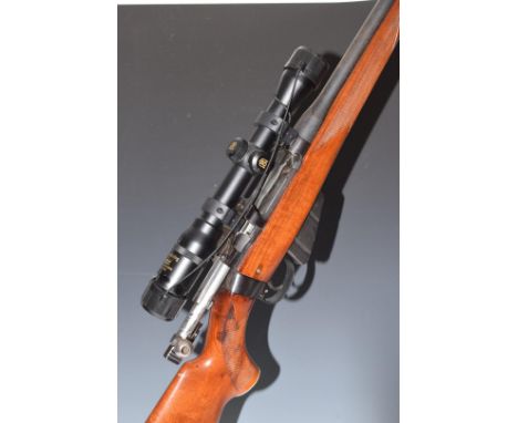 Enfield No.4 Mk.I Long Branch .303 bolt-action rifle with chequered semi-pistol grip and forend, raised cheek piece, five sho