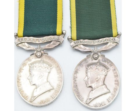 British Army two Territorial Efficiency Medals (George VI) named to 5182114 Pte S L Midwinter 5th Battalion Gloucestershire R