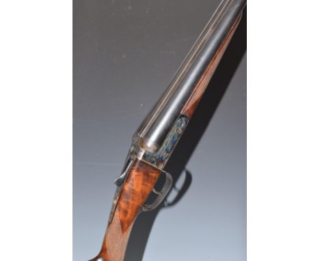 AYA No.3 12 bore side by side shotgun with named and engraved locks, chequered grip and forend, double trigger and 28 inch ba