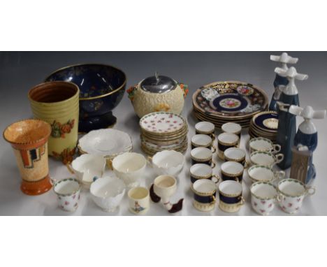 Hammersley, Aynsley and other decorative tea / coffee ware and a set of six hand decorated dessert plates with crown stamp ve