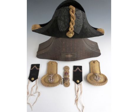 Royal Navy bicorn hat by Stumbles &amp; Son, Devonport, size 6 3/4, metal hat box with&nbsp;W Sharpe RN on name plate, pair o