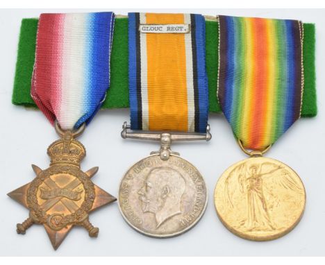 British Army WW1 medals comprising 1914/1915 Star, War Medal and Victory Medal, named to 13819 Pte G W Jukes, 8th Battalion G