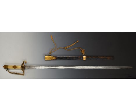 Royal Navy 19thC sword and part scabbard attributed to E.G.B Peake R.N, blade length 82cm