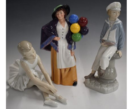 Royal Doulton Balloon Lady and&nbsp;Lladro and Nao figures, tallest 22cm