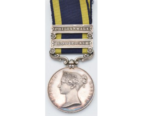 British Army Punjab Medal 1849 with clasps for Goojerat and Chilianwala, named to Samuel Cheetham 14th Light Dragoons