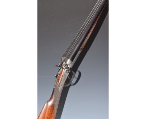 Samuel Smallwood of Shrewsbury 12 bore side by side hammer action shotgun with engraved locks, trigger guard, underside, rebo