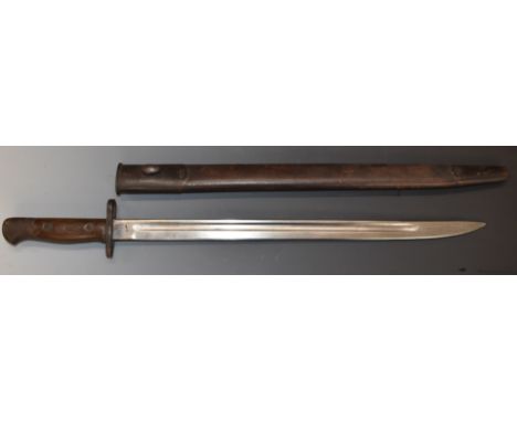 WW1 British 1907 pattern bayonet, the Wilkinson 43cm fullered blade with some clear stamps, with&nbsp;scabbard