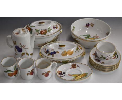 Approximately seventy five pieces of Royal Worcester Evesham pattern dinner and tea ware including casserole dishes, flan dis