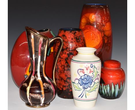 Retro pottery vases including Poole, Alan Clarke and West German examples, tallest 27cm