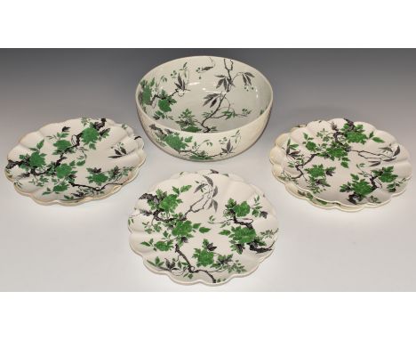 Shelley salad or dessert set of pedestal bowl and six plates decorated with peonies, H10, diameter 24cm