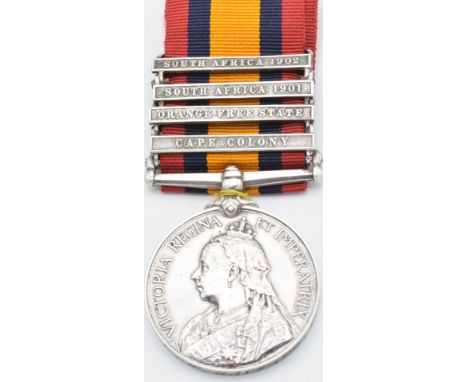 British Army Queen's South Africa Medal 1899 with clasps for Cape Colony, Orange Free State and South Africa 1901 and 1902, n