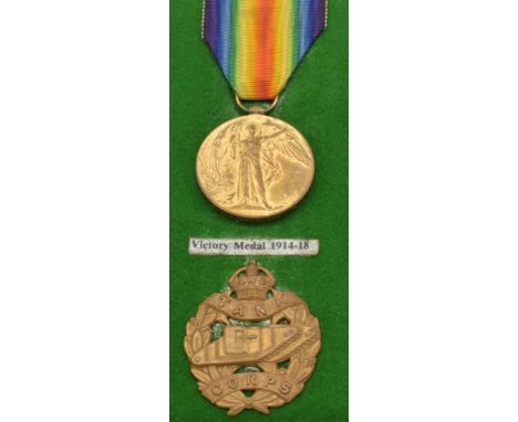 British Army Victory medal named to 310682 Pte V B Phillips, Tank Corps, with cap badge