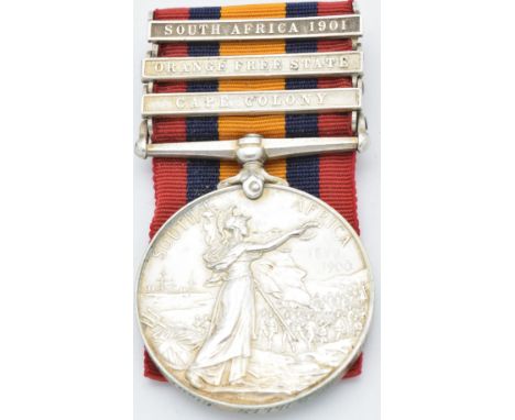 British Army Queen's South Africa Medal with clasps for South Africa 1901, Cape Colony and Orange Free State, named to 870 Pr