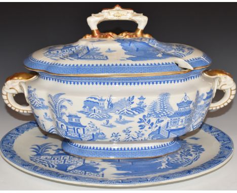 Royal Worcester&nbsp;19thC&nbsp;tureen and underplate with figural elephant handles, H27 x L40cm