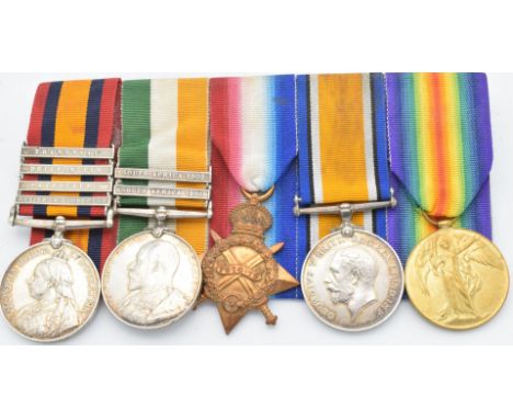 British Army Boer War and WW1 medals comprising Queen's South Africa 1899 and King's South Africa 1902 medals with clasps for