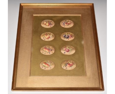 Harry Ayrton (Royal Worcester artist), framed set of eight watercolour studies still life of painted fruit, including four si