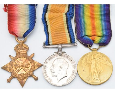 British Army WW1 medals comprising 1914/1915 Star, War Medal and Victory Medal named to 12565 Pte F Gardiner, 8th Battalion G