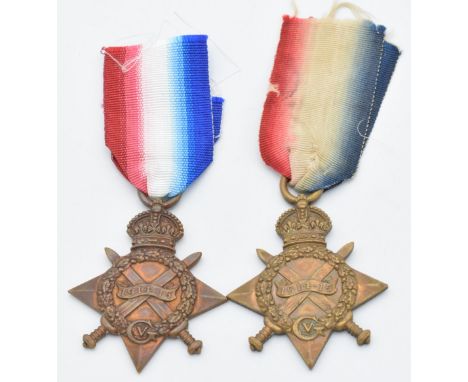 British Army WW1 medals comprising two 1914/1915 Stars named to 12680 Pte F Tillion and 2576 Pte E Evans, both Gloucestershir