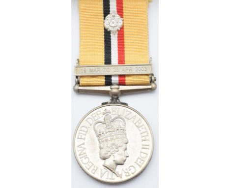 British Army Iraq Medal 2004 with clasp 19th March to 28th April 2003, named to 25130347 Gunner K T Park Royal Artillery, tog