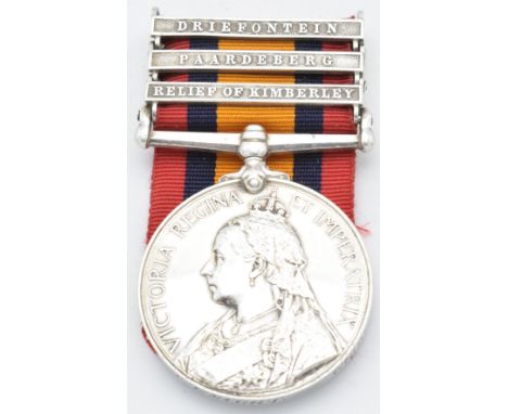 British Army Queen's South Africa Medal 1899 with clasps for Relief of Kimberley, Paardeberg and Drifontein, named to 2721 Se