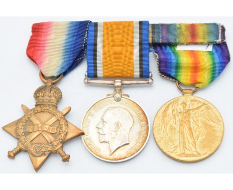 British Army WW1 medals comprising 1914/1915 Star, War Medal and Victory Medal named to 9580 Pte G H Stringer, Gloucestershir